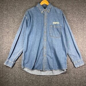 Swingster ESPN Denim Shirt Mens XL Blue Good Vintage Embroidered Button Down